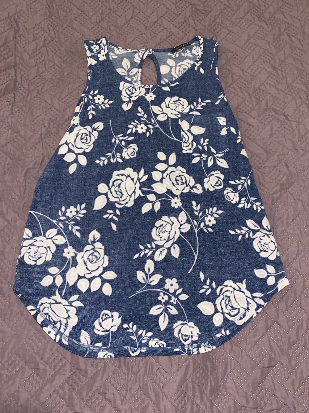 Papermoon Navy and White Floral Keyhole Tank Top
